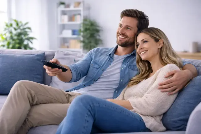 A family watching Sharo5 on the living-room television